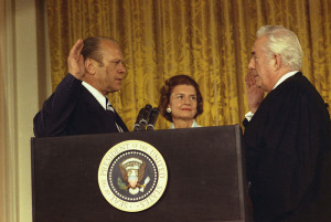 Picture of Justice Burger Swearing In President Gerald Ford.